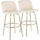Toriano 30" Swivel Bar Stool in Cream Leatherette & Gold with Round Footrest (Set of 2)